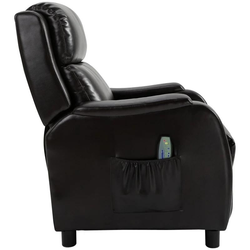 HOMCOM Massage Recliner Chair Padded Seat Cushion 165° Reclining Sofa with Side Pocket for Living Room, PU Leather, Remote Control, Dark Brown