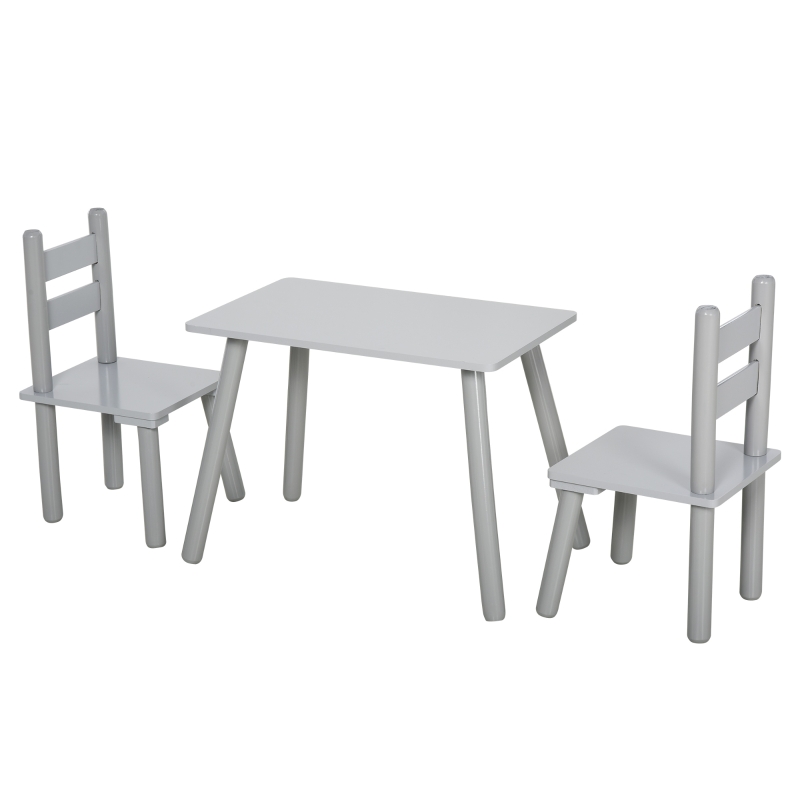Qaba 3-Piece Set Kids Wooden Table Chairs Easy to Clean Gift for Boys Girls Toddlers Age 3 to 8 Years Old - Grey