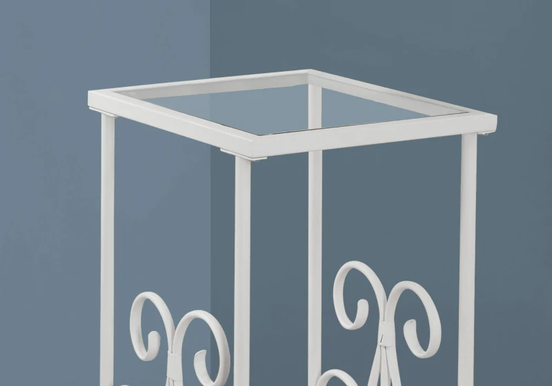 Monarch 30" Tradition Style Elegant Metal Scroll Frame 2-Tier Tempered Glass Shelf Side Accent Table - White Finish