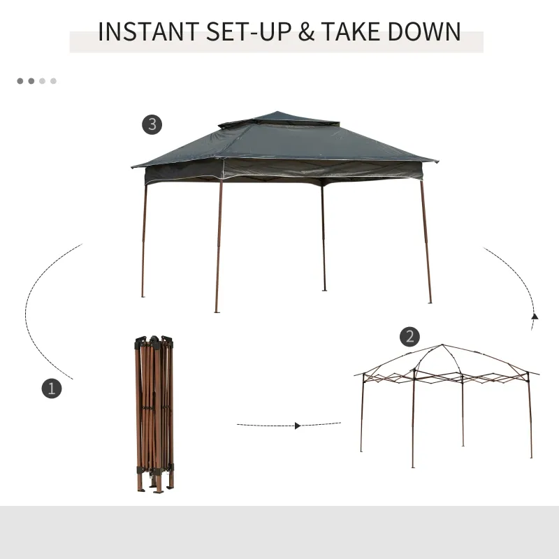 Outsunny 11' x 11' Pop Up Canopy, Outdoor Canopy Shelter Event Tent with 2-Tier Soft Top, Removable Zipper Netting, and Storage Bag, for Patio, Backyard, Garden, Dark Grey
