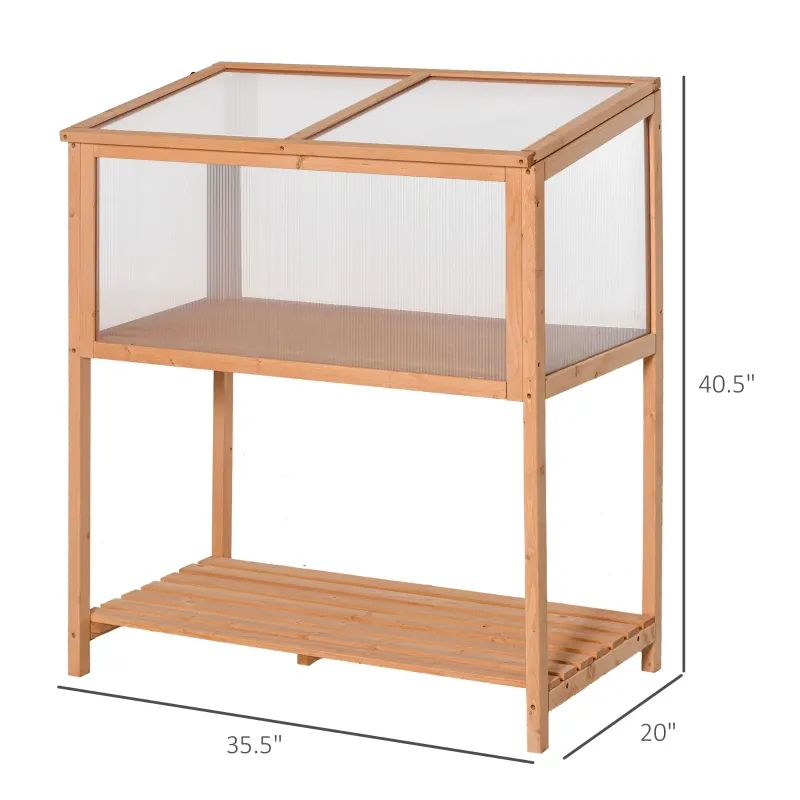 Outsunny Wooden Cold Frame Greenhouse Flower Planter Raised Potted Plant Protection Box with Openable Top & Detachable Shelf, 36" x 20" x 41"