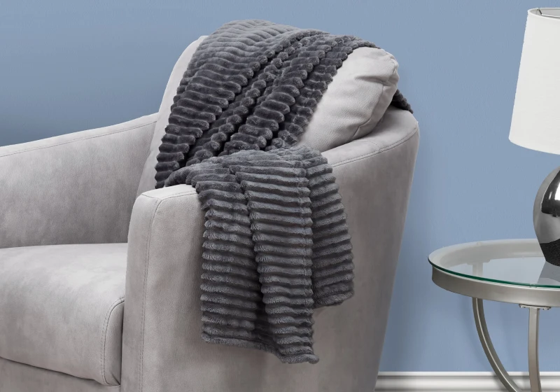 Monarch 60" x 50" Ultra Soft Ribbed Style Throw Blanket - Grey