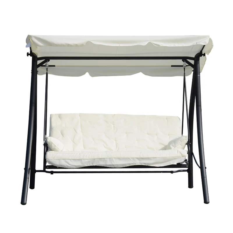 Outsunny 3 Seater Swing Chair 2-in-1 Lounge Hammock Cushioned Seat Portable Outdoor Porch with Canopy Cream White