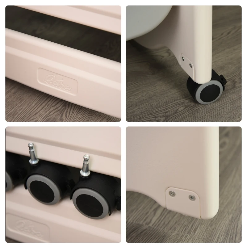 Qaba Baby Crib 3 In 1 Design Toddler Cot Cradle Beside Sleeping Cot with Storage Function Detachable Lockable Wheels for Infant Newborn Age 0 to 6 Months