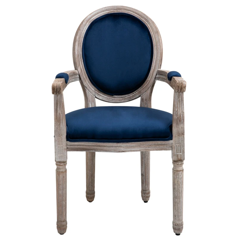 HOMCOM Vintage Dining Chair with Round Back, Thick Sponge Padded Seat and Section Armrest with Wood Frame, Blue
