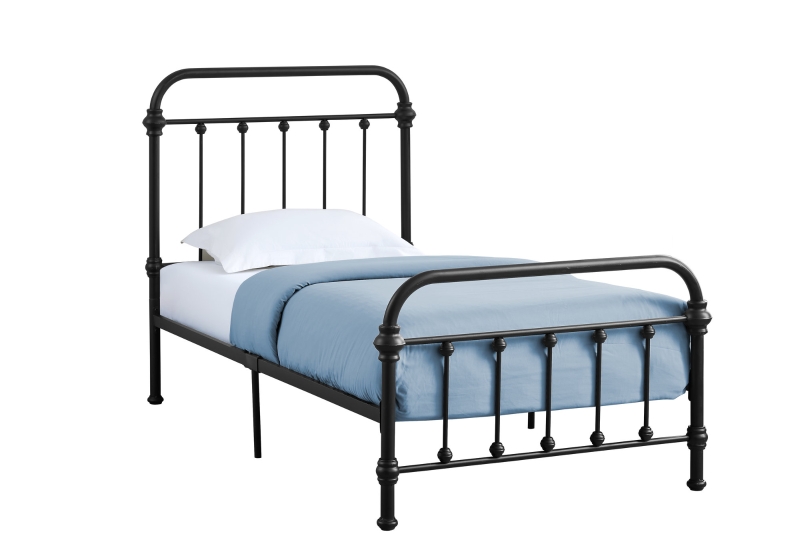 Monarch 41" Contemporary Vertical Slat Finial Metal Bed Frame - Twin Size - Black Finish