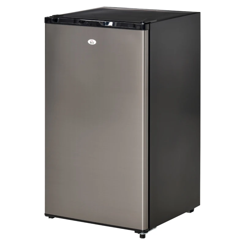 HOMCOM Mini Fridge with Freezer, Compact Mini Refrigerator with 3.1Cu Ft Capacity, Adjustable Shelves and Temperature and Reversible Door for Bedroom, Black/Silver