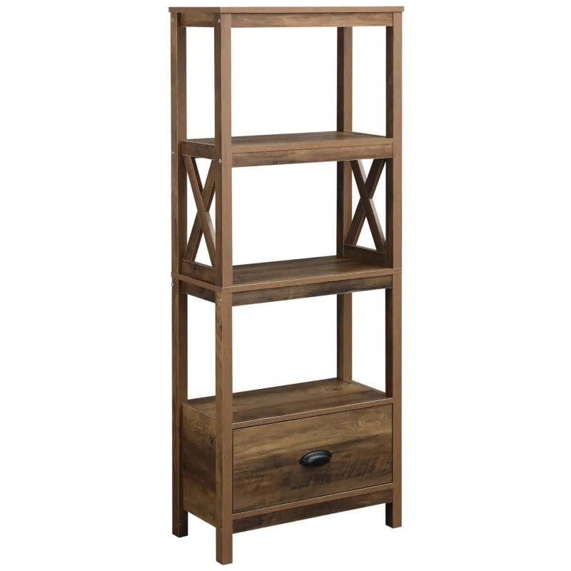 HOMCOM 3-Tier Narrow Bookshelf, Bookcase, Display Shelf with Storage Shelving Unit Home Organizer with Drawer for Living Room, Study
