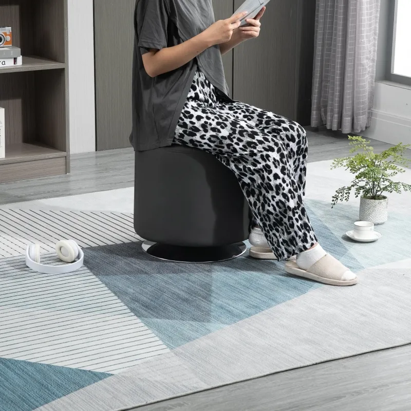 HOMCOM 360° Swivel Foot Stool Round PU Ottoman w/ Thick Padding and Solid Steel Base