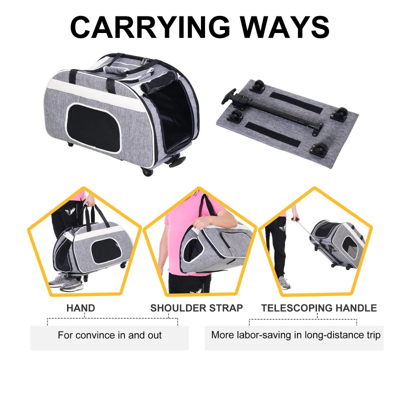 PawHut Pet Carriers Wheel Luggage Bag Outgoing Travel Multi-way to carry Portable