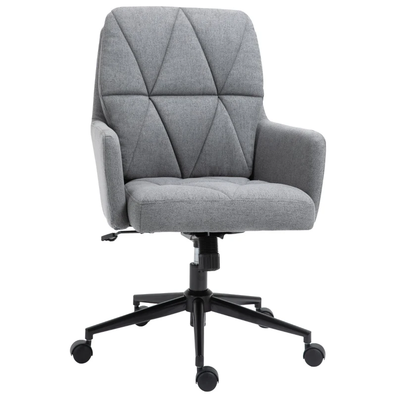 Vinsetto Office Chair Swivel Upholstered Task Chair with Double Thick Padded Backrest, Adjustable Height, Soft Cushioned Seat and 5 Wheels, Grey