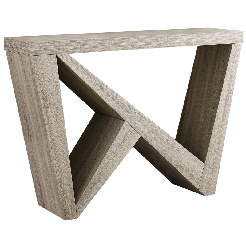 Monarch 48" Edgy Modern Wood Grain-Look Angular Asymmetrical Base Accent Console Table - Dark Taupe Finish