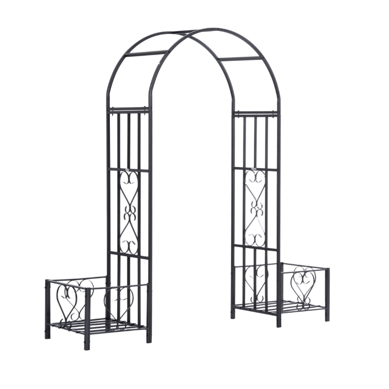 Outsunny Decorative Metal Backyard Garden Arch with Planter Boxes