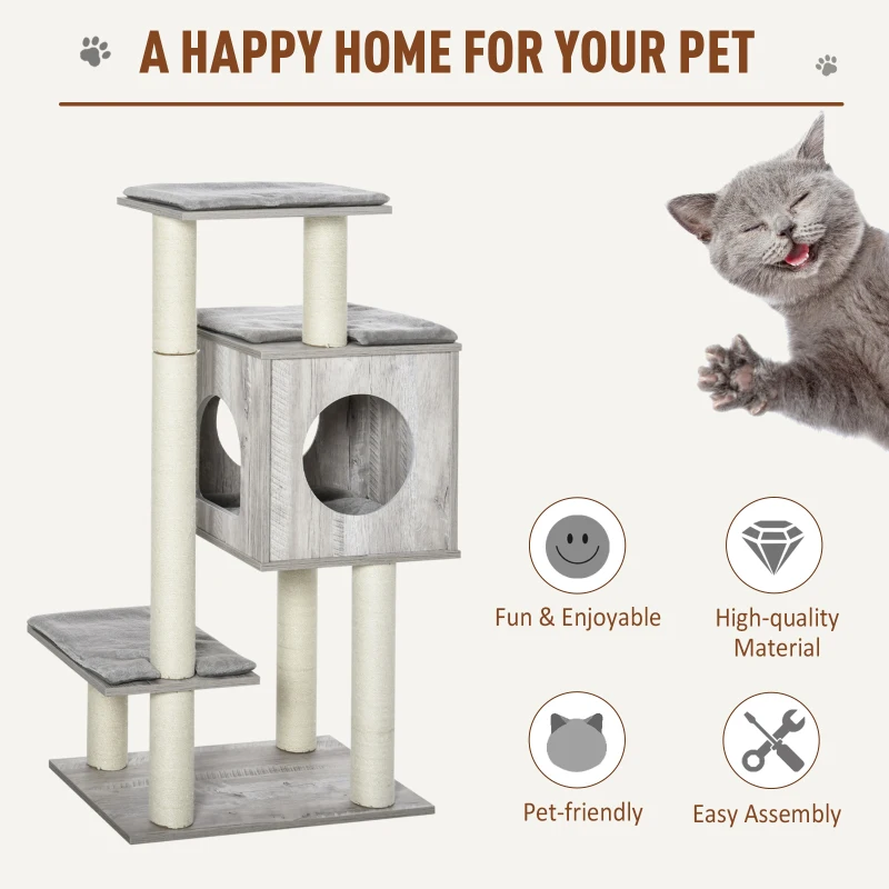 PawHut Plush Cat Tree Tower Activity Center with Scratching Posts Condo Perch Cushion