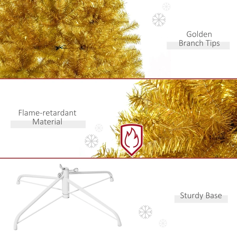 HOMCOM 7.5FT Artificial Christmas Tree Collapsible Golden Xmas Tree for Holiday Carnival Party Decorations
