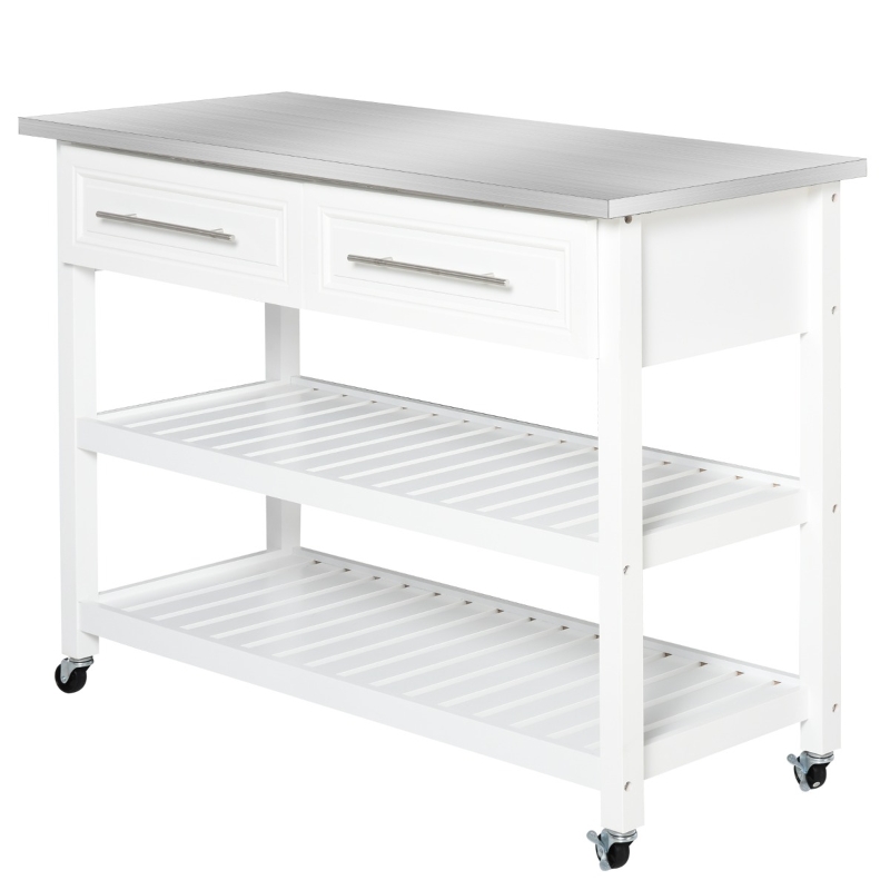 Homcom Stainless Steel Top Kitchen Island Rolling Utility Trolley Cart With White Aosom Com Homcom Stainless Steel Top Kitchen, White Kitchen Island Cart With Stainless Steel Top