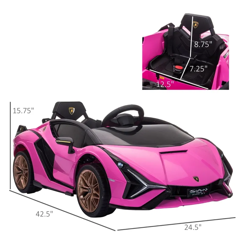 Aosom Lamborghini SIAN 12V Kids Rechargeable Ride On Car Toy w/ Remote Control, Pink
