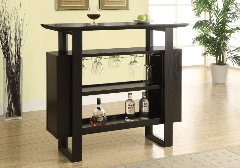 Monarch 48" Contemporary Wood Grain-Look Home Bar with Bottle and Glass Storage - Cappuccino Brown Finish