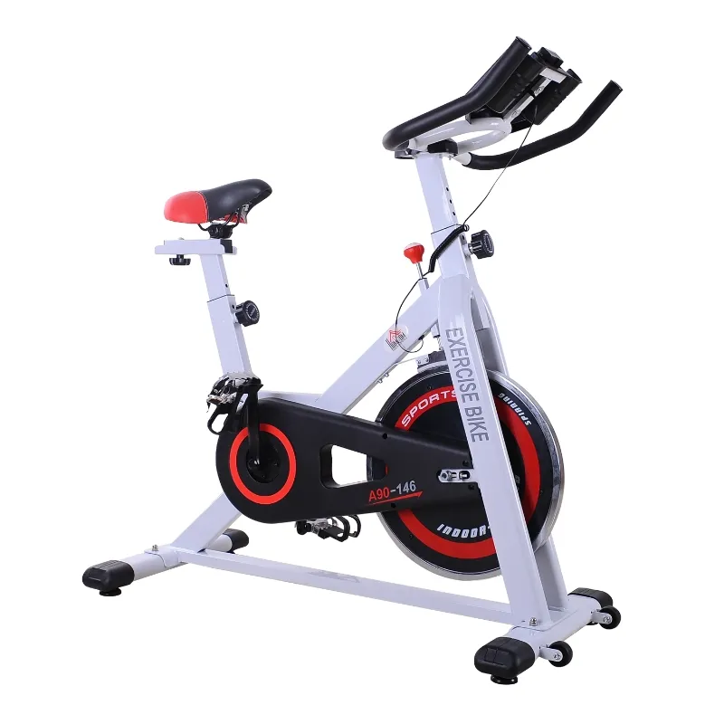 Soozier 18 lb Flywheel Indoor Stationary Bike with LCD Monitor, Adjustable Height & Resistance, & Pedal Cage