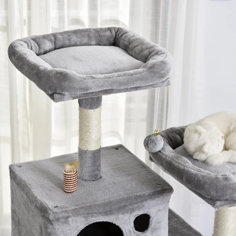 PawHut Plush Cat Tree Activity Center w/ Sisal Scratching Posts Hammock Perch Condo