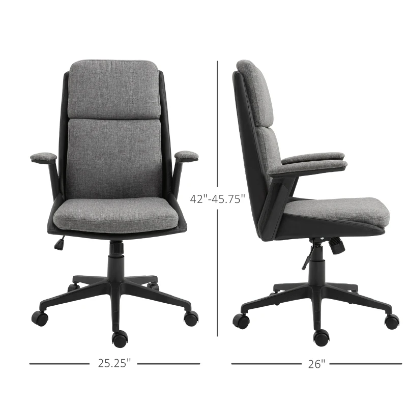 Vinsetto High Back Office Chair Computer Swivel Rolling Task Chair with Height Adjustable Comfortable with Armrests, Black/Deep Grey