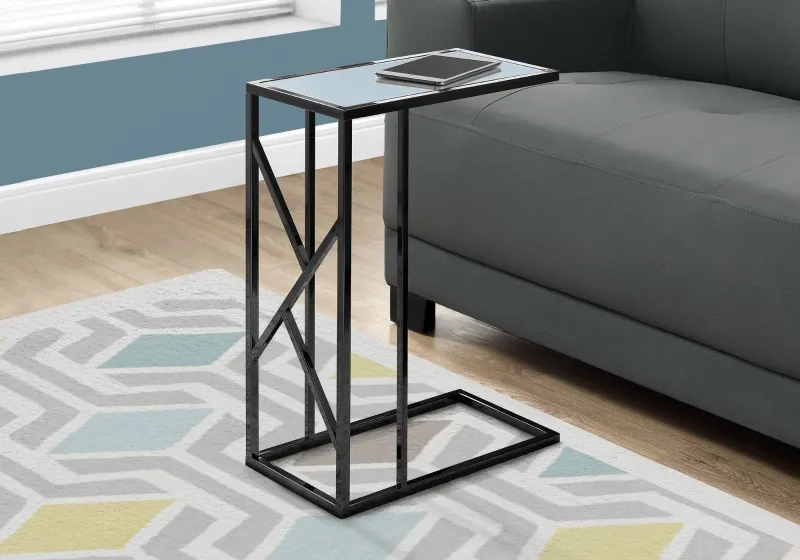 Monarch 24" Minimalist Glam Mirrored Top C-Shape Metal Frame Accent Side Snack End Table - Black Nickel Finish
