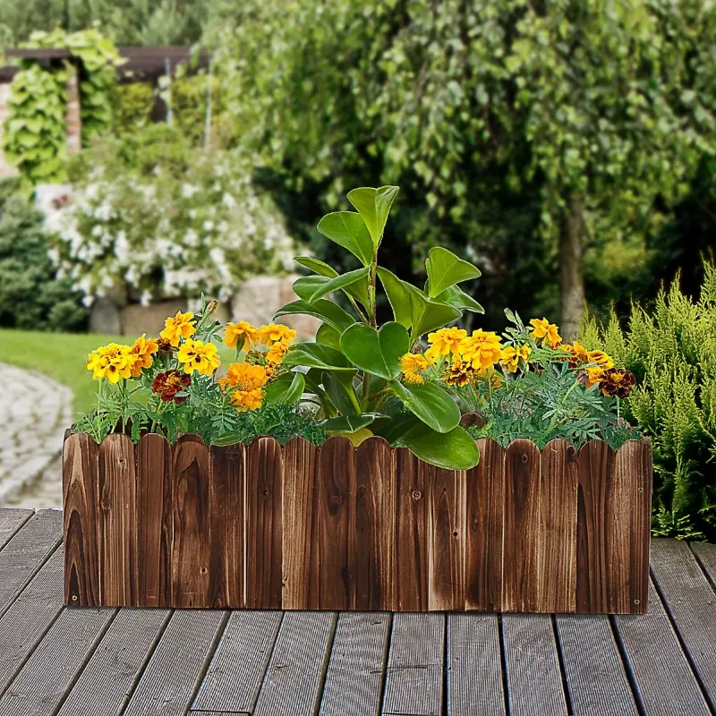 Outsunny 40" x 16" x 12" Raised Planter Box Garden Scalloped Edge Wooden