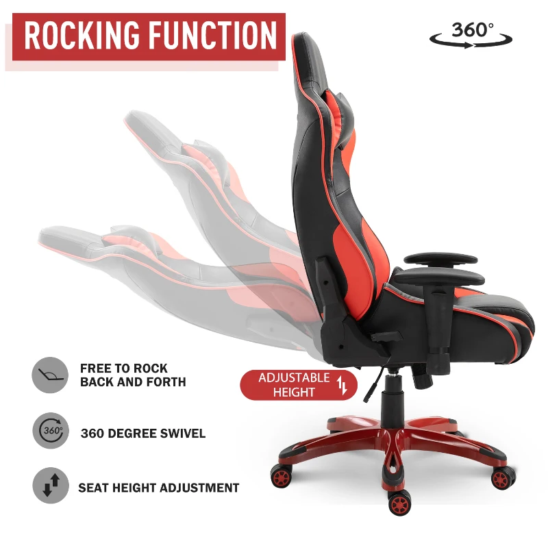Vinsetto Ergonomic Gaming  Office Chair PU Leather Adjustable Padded Seat - Black Red