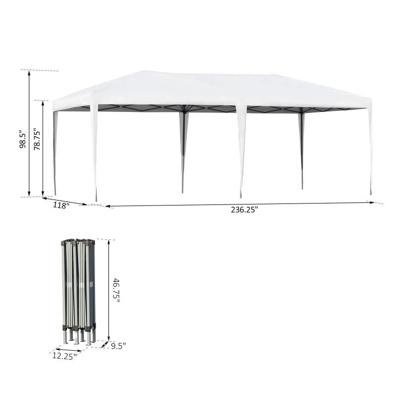 Outsunny 10' x 20' Outdoor Pop Up Party Tent Garden Easy Set Up Gazebo Canopy Market Event Sunshade White