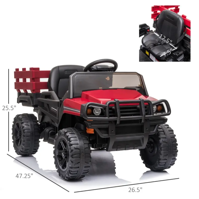 Aosom 12V Kids Ride-on Car Electric Truck Pickup Toy with Parent Remote Control and Trailer, MP3/USB Input for Music, Red