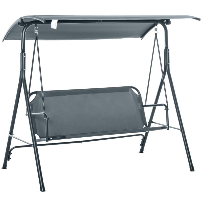 Outsunny 3-Person Porch Patio Swing with Adjustable Weather-Fighting Tilt Canopy & Comfortable Bench-Style Seat - Grey