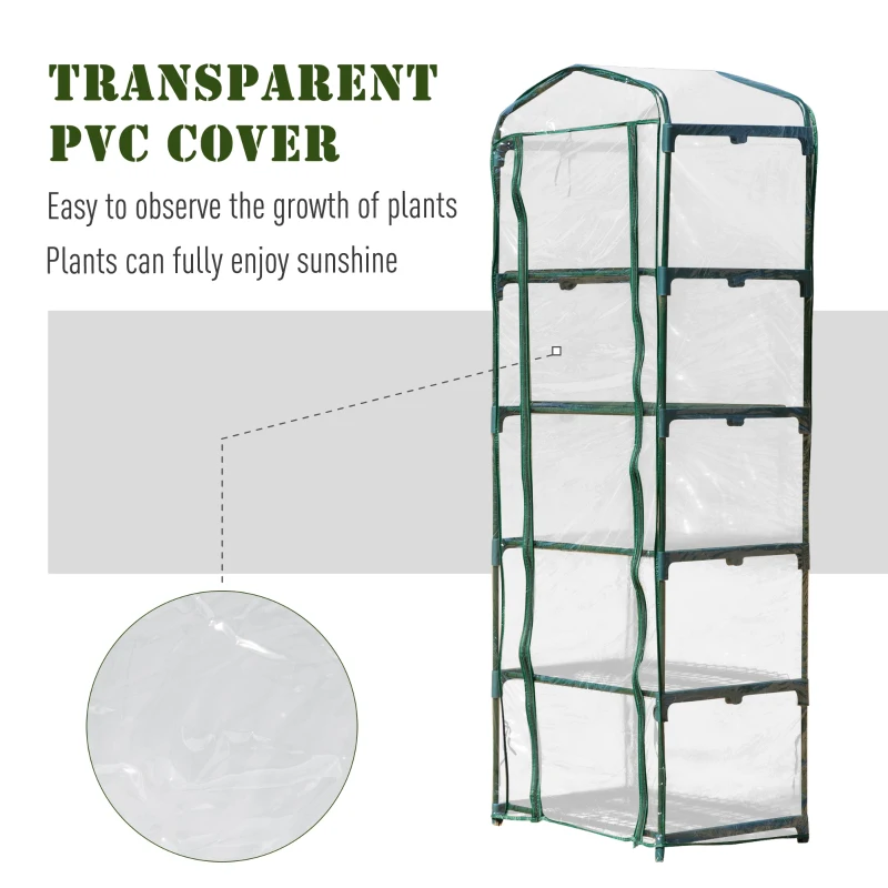 Outsunny 27'' x 19'' x 76'' 5 Tier Mini Greenhouse Outdoor Flower Stand Transparent PVC Cover Steel Frame