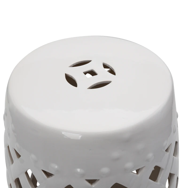 Outsunny Versatile Garden Glazed Ceramic Stool Garden Collection White