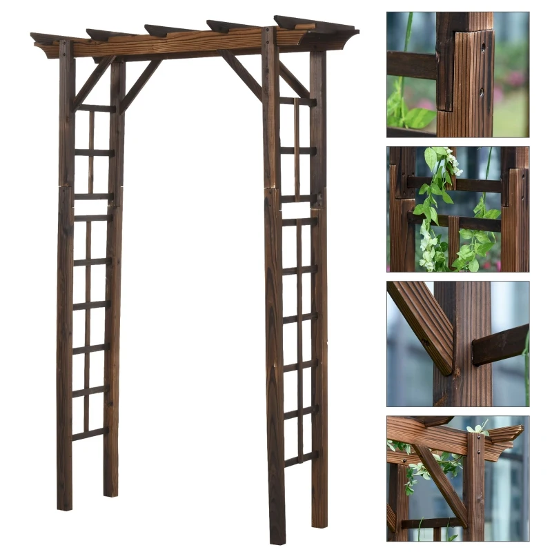 Outsunny 85" Wooden Garden Arbor for Wedding and Ceremony, Outdoor Garden Arch Trellis for Climbing Vines, Fir Wood, Carbonized Color