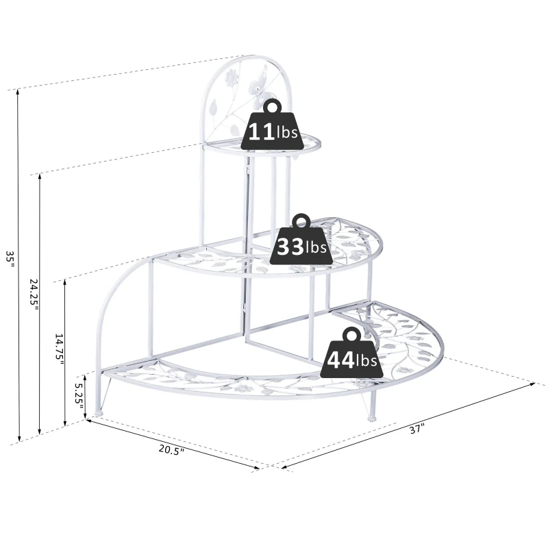 Outsunny 3 Tier Plant Stand Metal Butterfly Leaf Outdoor Potted - White
