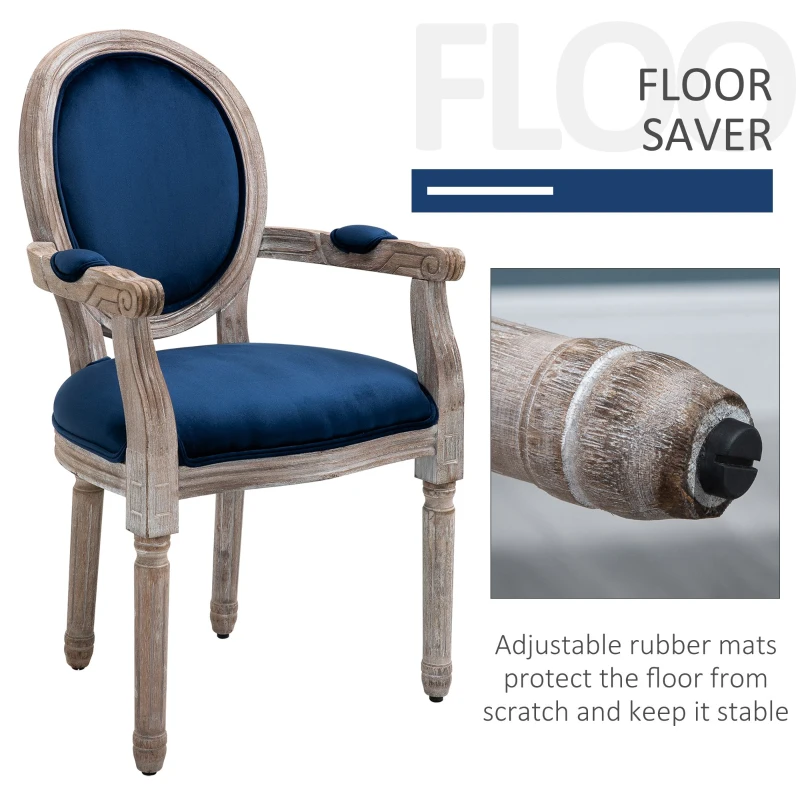 HOMCOM Vintage Dining Chair with Round Back, Thick Sponge Padded Seat and Section Armrest with Wood Frame, Blue