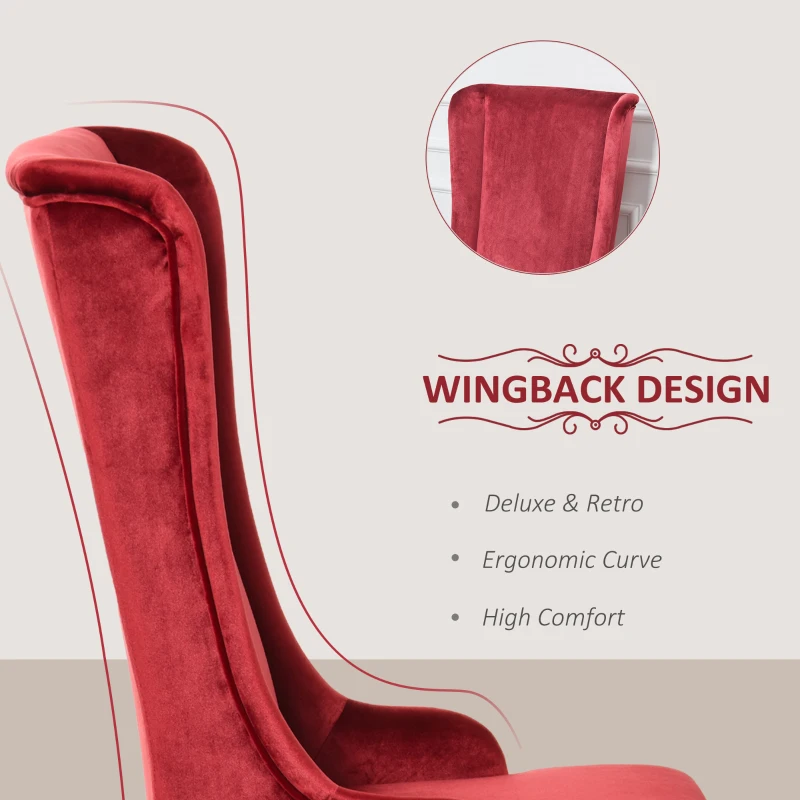 HOMCOM Retro High Back Upholstered Accent Chair Armless Velvet Living Room Chair with Curved Backrest and Birch Legs, Red