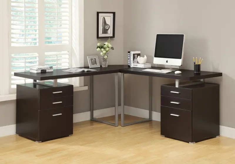 Monarch 48" Left or Righ Facing Computer Desk with Storage Drawers - Cappuccino