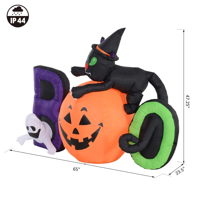 HOMCOM 5.5' Lighted Inflatable Outdoor Halloween Yard Decoration - Boo Black Cat Ghost Pumpkin