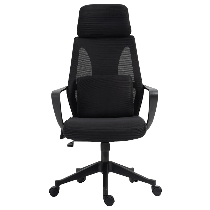 Vinsetto Ergonomic Home Office Mesh Desk Chairs, Computer Task Chair with Massage Lumbar Cushion, Adjustable Seat & Headrest, Rocking Function, Black