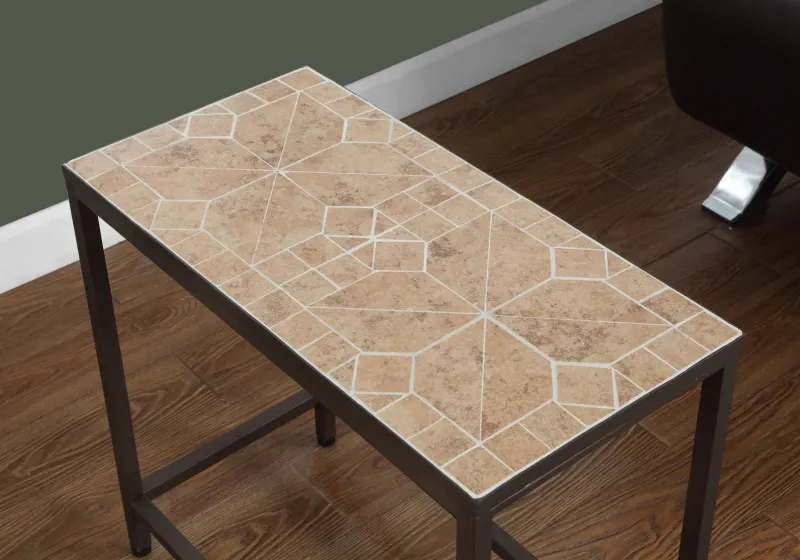Monarch 22" Elegant Inset Mosaic Tile Top Hammered Brown Metal Frame Accent Side End Table - Terracotta Finish