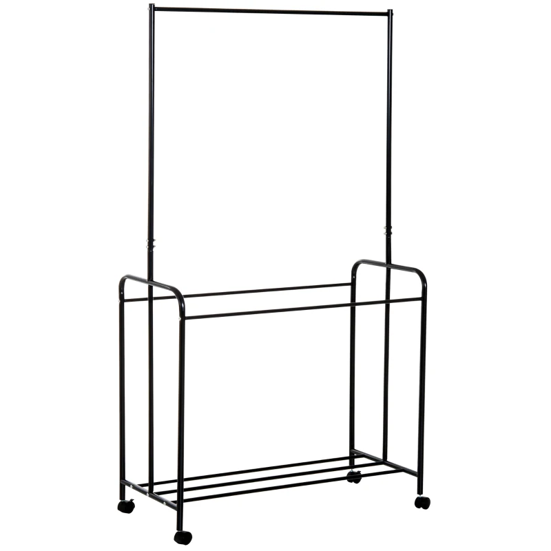 HOMCOM 4-Bag Rolling Laundry Sorter Cart Heavy Duty with Hanging Bar Large Washing Bag and Wheels Laundry Storage Black