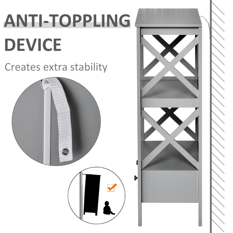 kleankin X- Frame Freestanding Floor Bathroom Storage with Two Drawers, Storage Organizer, Cabinet with 3 Shelves, Gray