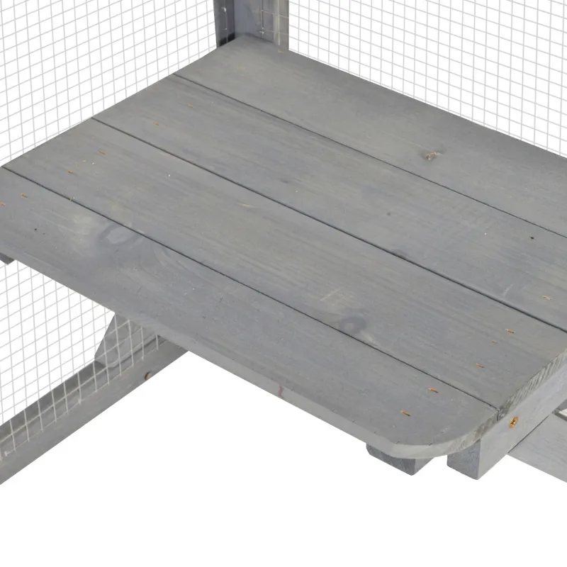 PawHut 71" x 32" x 44" Large Wooden Outdoor Cat Enclosure Catio Cage With 3 Platforms, Gray