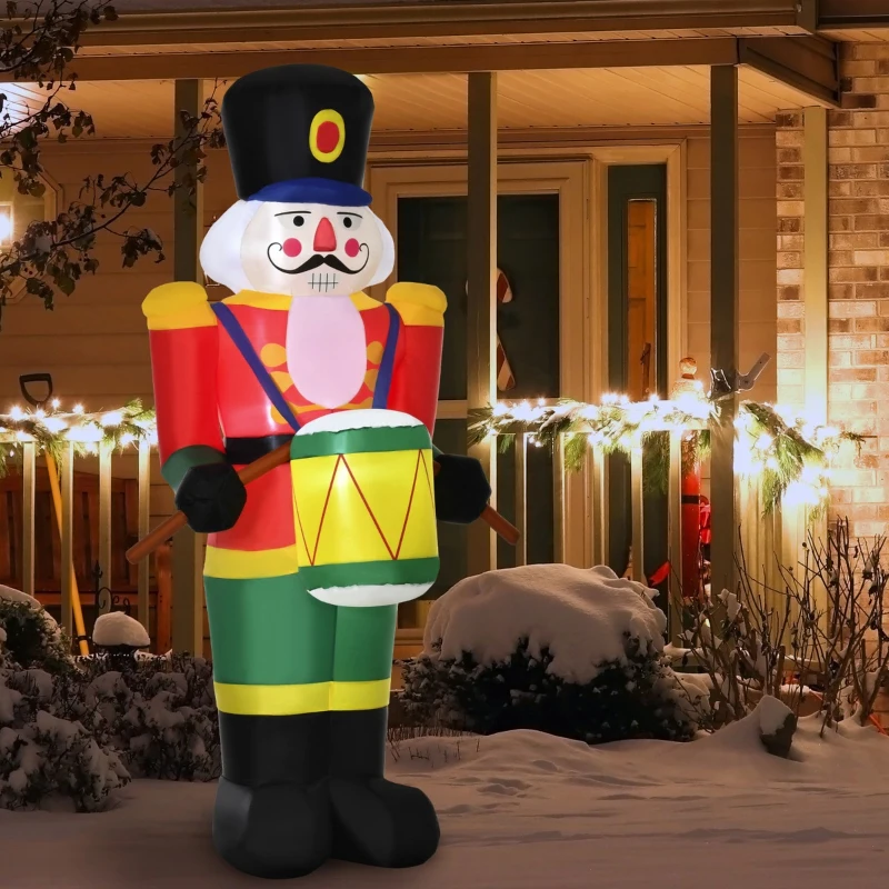 HOMCOM 8 ft. Christmas Inflatable Solider Playing Drums, Outdoor Blow-Up Holiday Yard Decoration with LED Lights Display