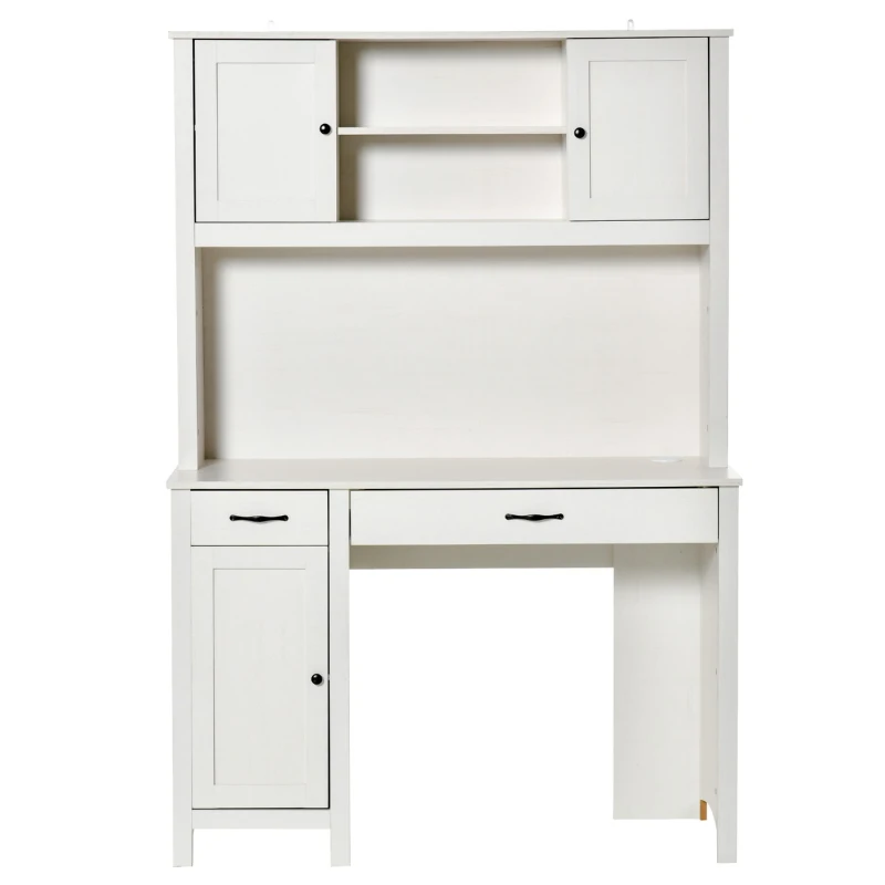 HOMCOM Computer Desk with Hutch, Home Office Workstation with Storage Shelves Drawers Cabinets, White