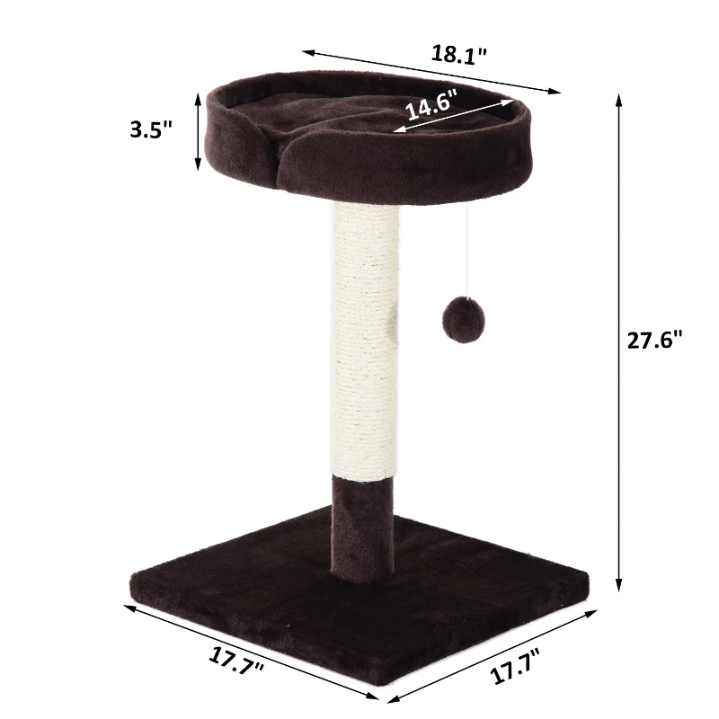 PawHut 28” Cat Padded Bed Scratching Post Kitten Play Tower, Brown and white