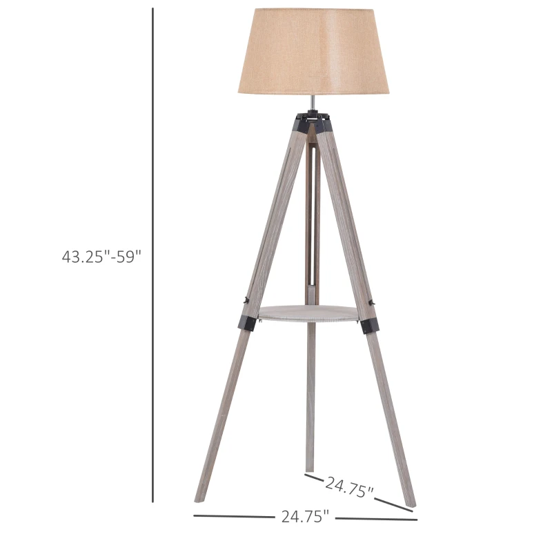 HOMCOM Multifunctional Floor Lamp with Shelf Height Adjustable Standing Lamp, Wood, and Beige