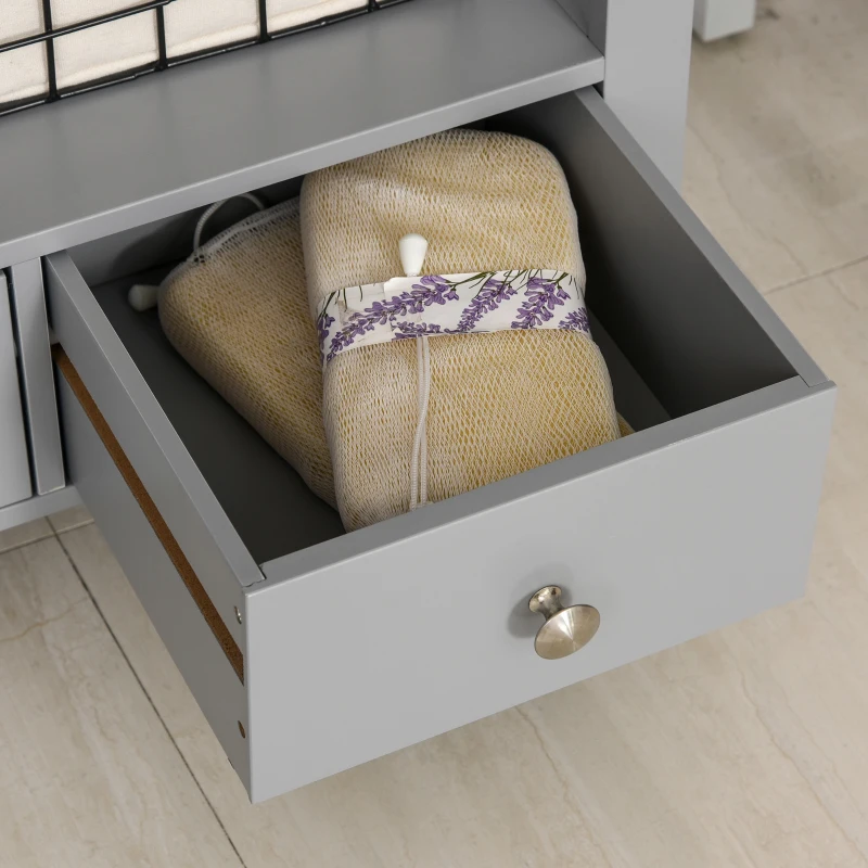 kleankin X- Frame Freestanding Floor Bathroom Storage with Two Drawers, Storage Organizer, Cabinet with 3 Shelves, Gray