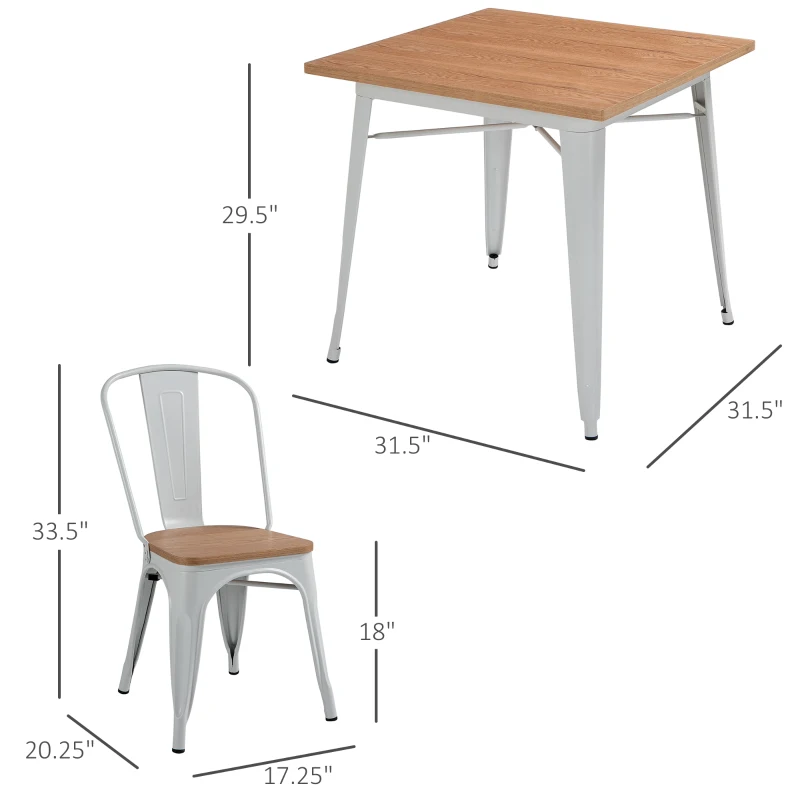 HOMCOM 3 Piece Industrial Style Dining Table Set, Small Kitchen Table and Chairs for 2,Steel Frame and Wooden Top,White